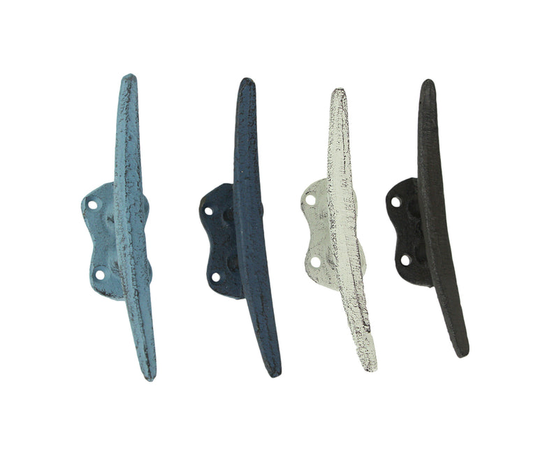 Multicolored - Image 1 - Vibrant Set of 4 Colorful Cast Iron Nautical Boat Cleat Wall Hooks and Drawer Pulls for Coastal Home