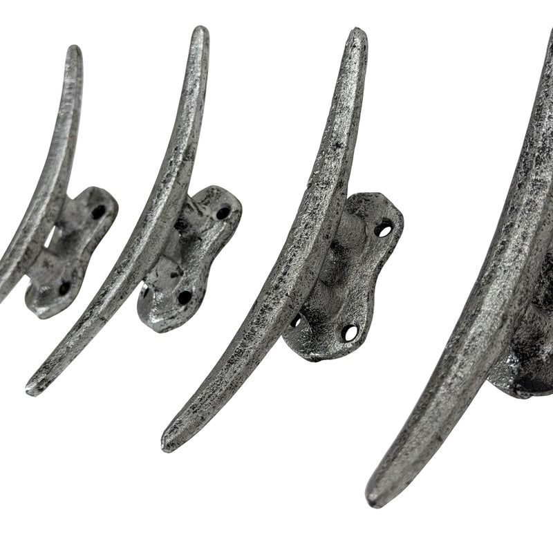 Silver - Image 5 - Set of 4 Boat Cleat Wall Hooks, 5.75 Inch Tall Metallic Silver