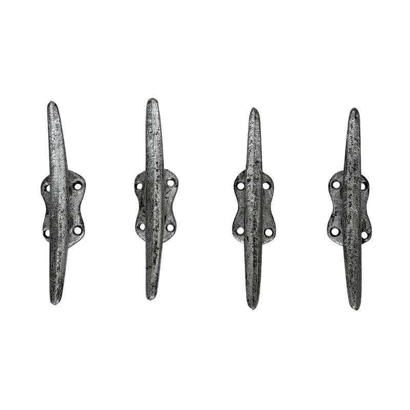 Silver - Image 2 - Set of 4 Boat Cleat Wall Hooks, 5.75 Inch Tall Metallic Silver