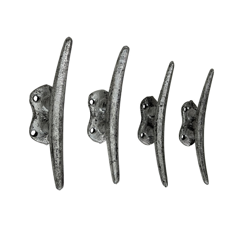 Silver - Image 1 - Set of 4 Boat Cleat Wall Hooks, 5.75 Inch Tall Metallic Silver