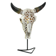 Southwestern Style Steer Skull Resin Decorative Wall Sconce Or Table Accent Lamp with Removable Metal Stand & LED Bulb