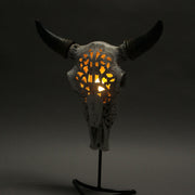 Southwestern Style Steer Skull Resin Decorative Wall Sconce Or Table Accent Lamp with Removable Metal Stand & LED Bulb