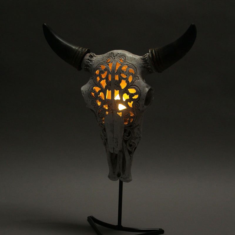 Southwestern Style Steer Skull Resin Decorative Wall Sconce Or Table Accent Lamp with Removable Metal Stand & LED Bulb