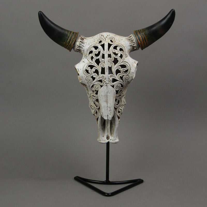 Southwestern Style Steer Skull Resin Decorative Wall Sconce Or Table Accent Lamp with Removable Metal Stand & LED Bulb