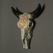 Southwestern Style Steer Skull Resin Decorative Wall Sconce Or Table Accent Lamp with Removable Metal Stand & LED Bulb
