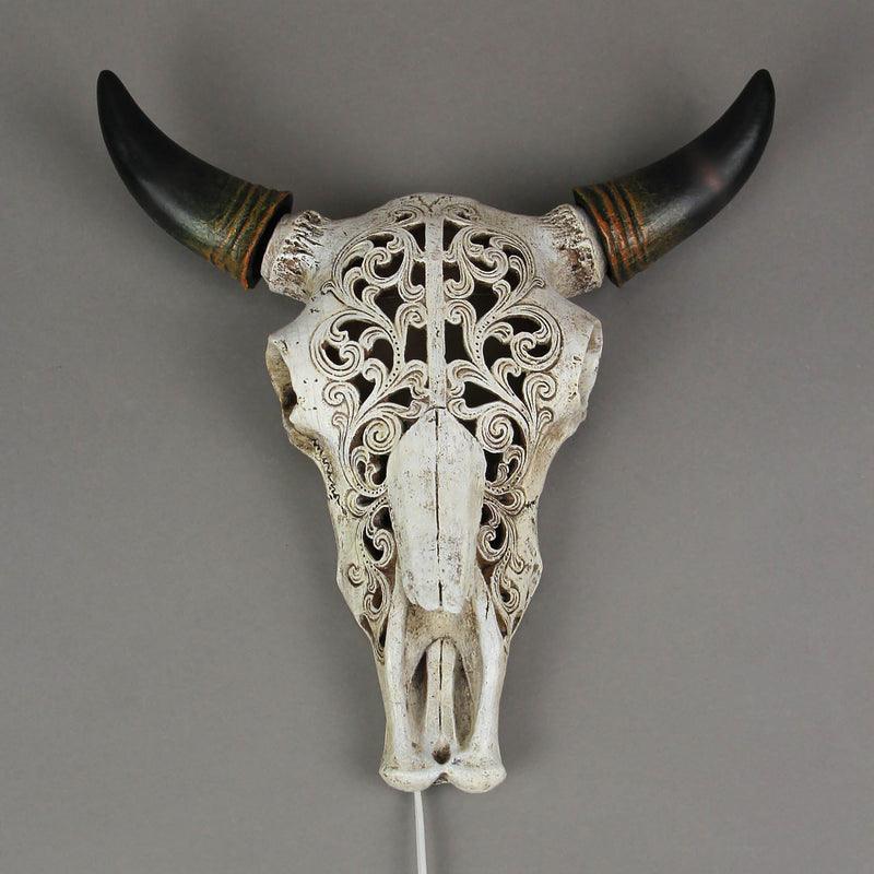 Southwestern Style Steer Skull Resin Decorative Wall Sconce Or Table Accent Lamp with Removable Metal Stand & LED Bulb