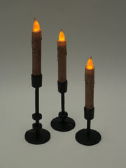 Exquisite Set of 3 Black Finish Cast Iron Mid-Century Modern Style Metal Taper Candle Holders for Elegant MCM, Gothic, or