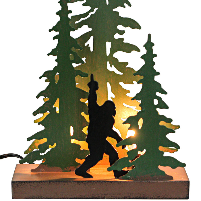 Flippin Bird - Image 2 - 12.25-Inch Rustic Metal Naughty Bigfoot in Forest Accent Lamp: Whimsical Sasquatch Home Decor Adding