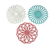 Set of 3 Cast Iron Floral Bloom Trivets - Rustic Kitchen Decor with Bright Colors and Geometric Patterns - Decorative