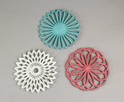 Set of 3 Cast Iron Floral Bloom Trivets - Rustic Kitchen Decor with Bright Colors and Geometric Patterns - Decorative