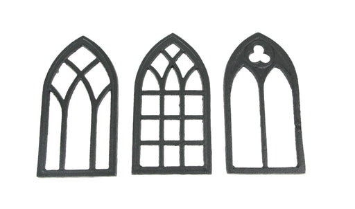 Set of 3 Black Cast Iron Gothic Cathedral Window Design Kitchen Décor Trivets Decorative Wall Hangings Image 1
