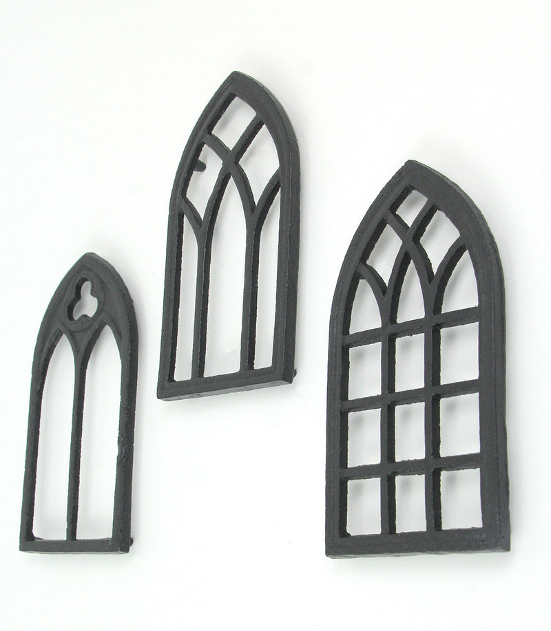 Set of 3 Black Cast Iron Gothic Cathedral Window Frame Design Hot Plate Trivets - Versatile 8-Inch Kitchen Table Accessories