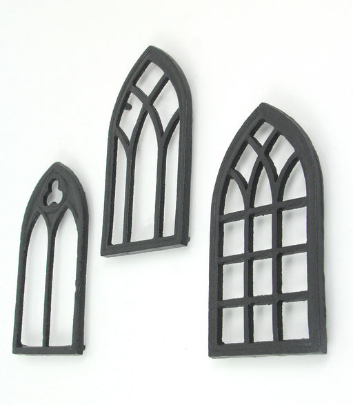 Set of 3 Black Cast Iron Gothic Cathedral Window Design Kitchen Décor Trivets Decorative Wall Hangings Image 2