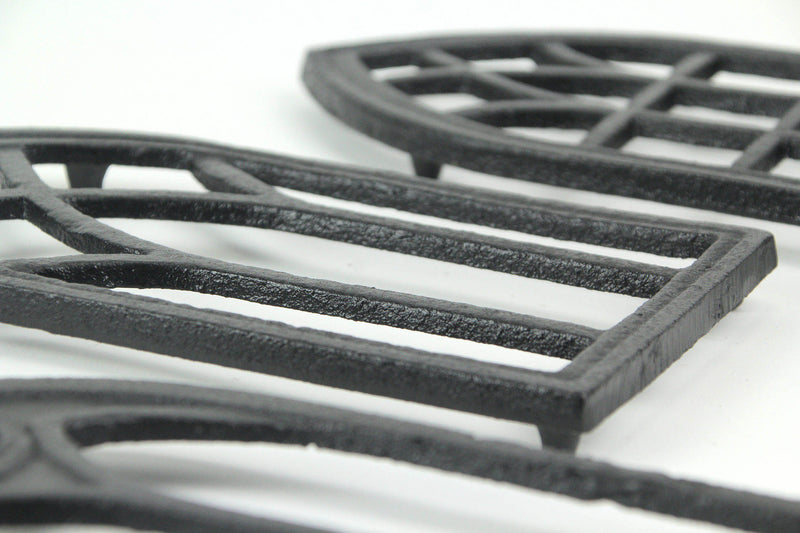 Set of 3 Black Cast Iron Gothic Cathedral Window Frame Design Hot Plate Trivets - Versatile 8-Inch Kitchen Table Accessories