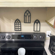 Set of 3 Black Cast Iron Gothic Cathedral Window Frame Design Hot Plate Trivets - Versatile 8-Inch Kitchen Table Accessories