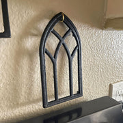 Set of 3 Black Cast Iron Gothic Cathedral Window Frame Design Hot Plate Trivets - Versatile 8-Inch Kitchen Table Accessories