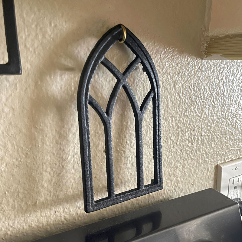 Set of 3 Black Cast Iron Gothic Cathedral Window Frame Design Hot Plate Trivets - Versatile 8-Inch Kitchen Table Accessories