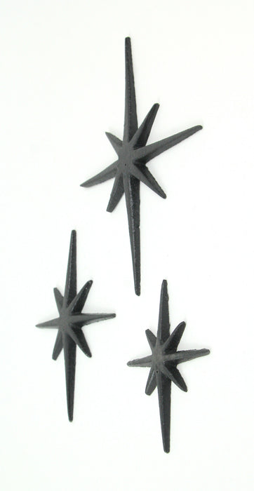 Black - Image 2 - Set of Three Black Cast Iron 8 Pointed Wall Hangings Mid Century Modern Stars MCM Decor Accents - Easy