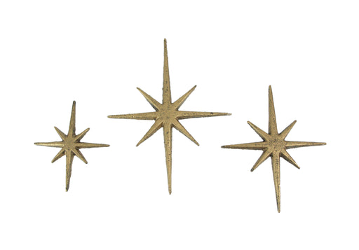 Gold - Image 1 - Set of 3 Metallic Gold Cast Iron 8 Pointed Atomic Starburst Wall Hangings Mid Century Modern Décor Stars