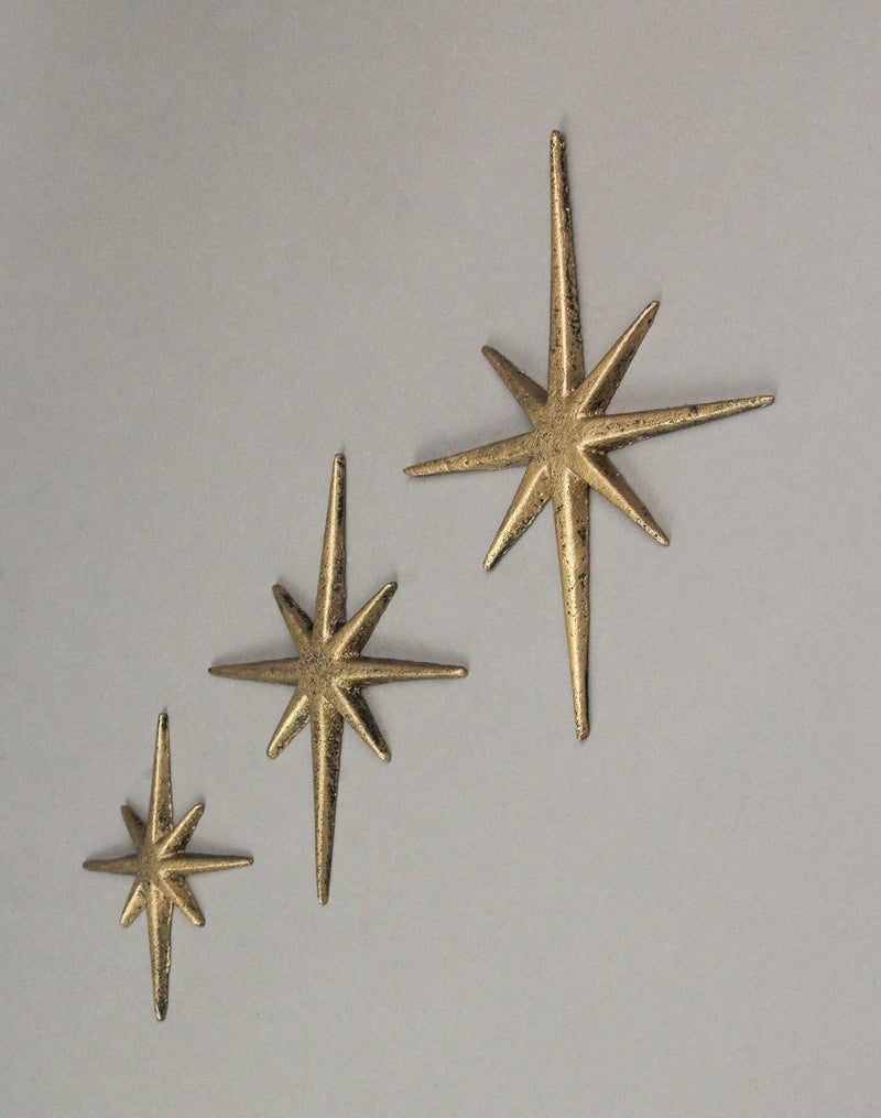 Gold - Image 3 - Set of 3 Gold Finish Cast Iron 8-Pointed Atomic Starburst Wall Hangings - Mid-Century Modern Elegance - Easy
