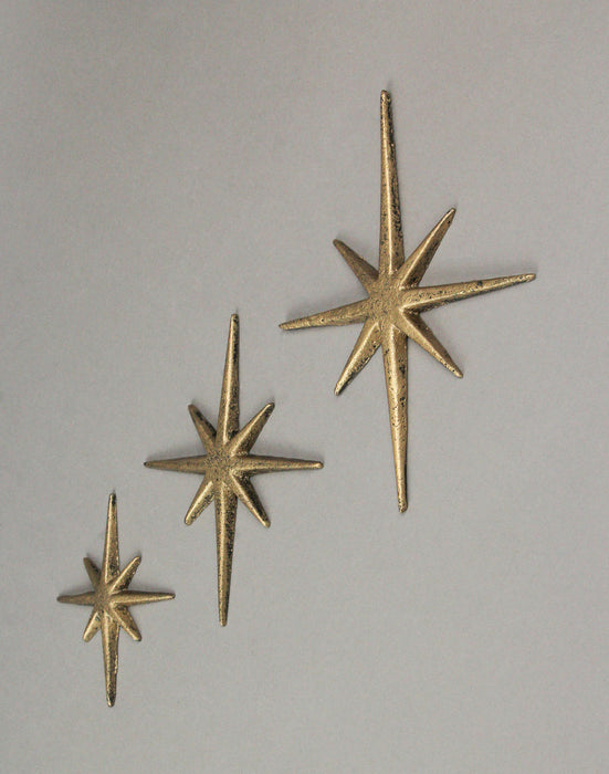Gold - Image 3 - Set of 3 Metallic Gold Cast Iron 8 Pointed Atomic Starburst Wall Hangings Mid Century Modern Décor Stars