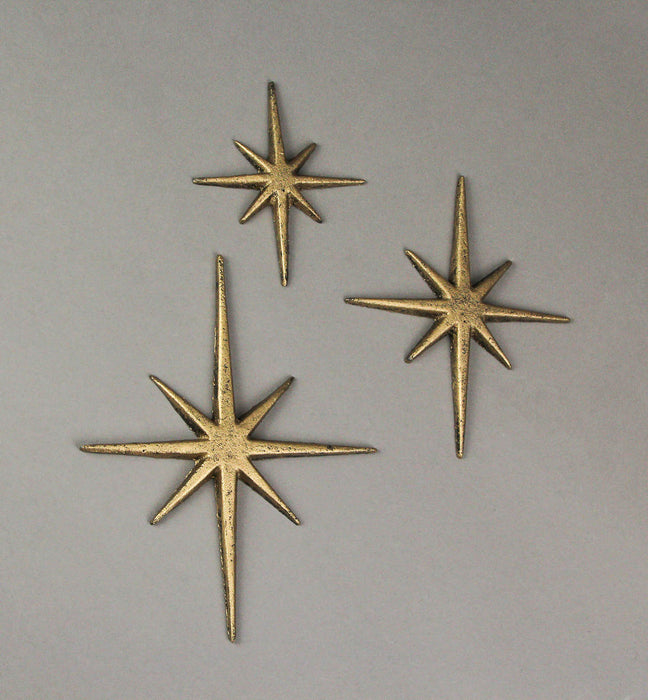 Gold - Image 4 - Set of 3 Metallic Gold Cast Iron 8 Pointed Atomic Starburst Wall Hangings Mid Century Modern Décor Stars