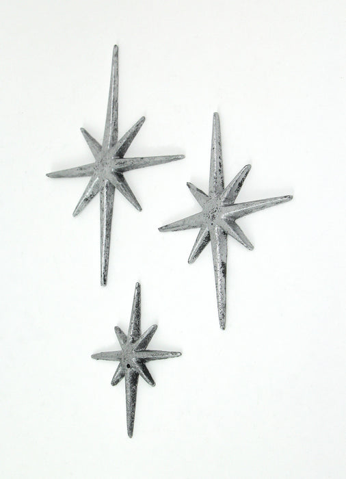 Silver - Image 2 - Set of Three Metallic Silver Cast Iron 8 Pointed Atomic Starburst Wall Hangings Mid Century Modern Décor