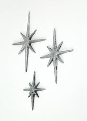 Silver - Image 2 - Set of 3 Starburst Wall Sculptures, Silver Atomic Stars 8.5 Inch High