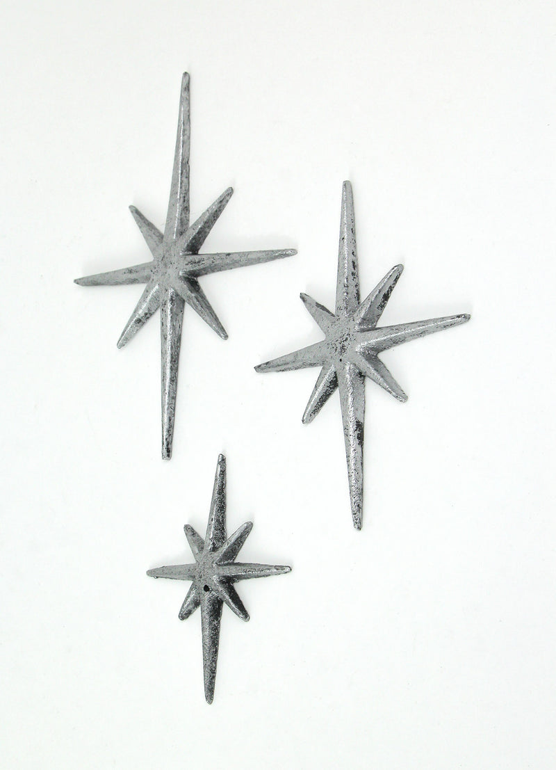 Silver - Image 2 - Set of 3 Starburst Wall Sculptures, Silver Atomic Stars 8.5 Inch High