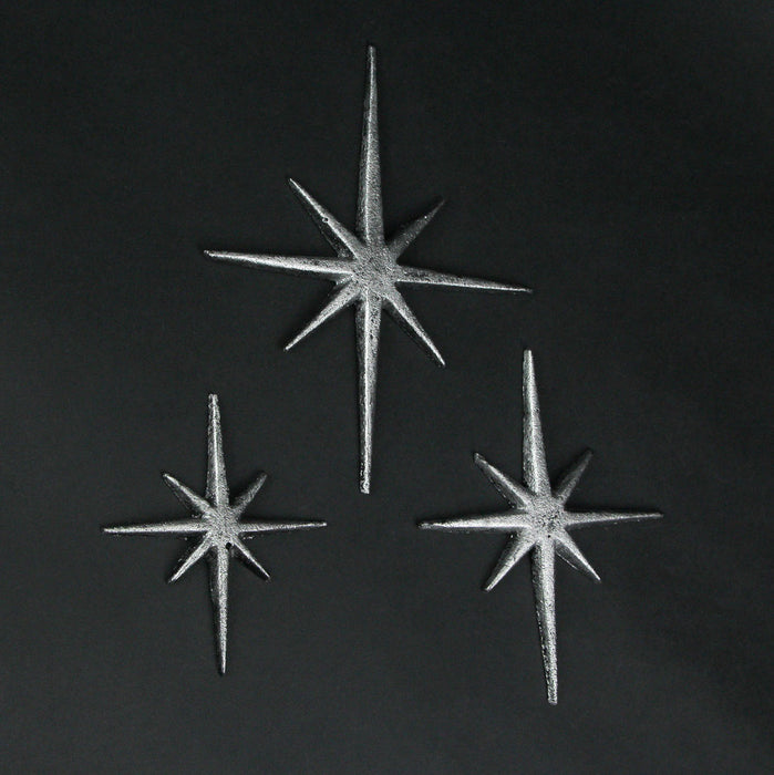 Silver - Image 3 - Set of Three Metallic Silver Cast Iron 8 Pointed Atomic Starburst Wall Hangings Mid Century Modern Décor