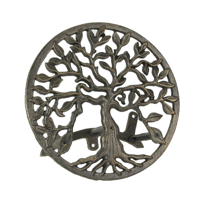 Cast Iron Tree of Life Decorative Wall-Mounted Garden Hose Hanger - Stylish Outdoor Hose Holder Décor with a 12-Inch Diameter