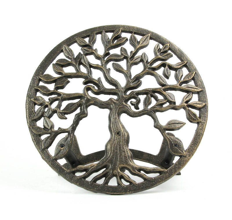 Cast Iron Tree of Life Decorative Wall-Mounted Garden Hose Hanger - Stylish Outdoor Hose Holder Décor with a 12-Inch Diameter