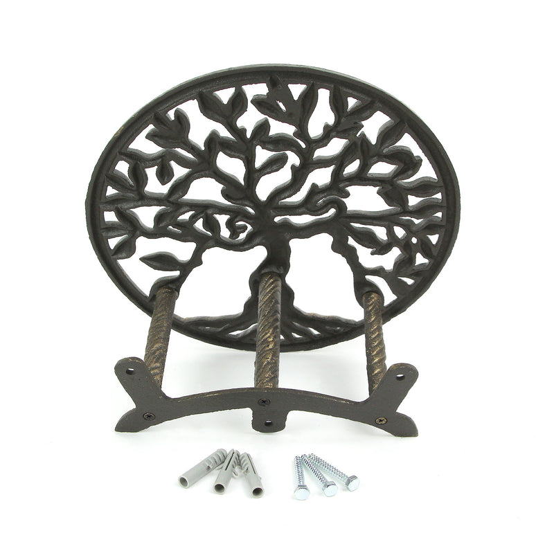 Cast Iron Tree of Life Decorative Wall-Mounted Garden Hose Hanger - Stylish Outdoor Hose Holder Décor with a 12-Inch Diameter