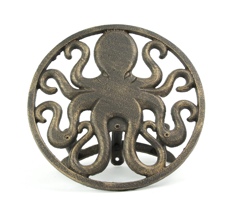 Bronze - Image 5 - Cast Iron 12 inch Octopus Decorative Wall Mounted Hanging Garden Hose Hanger Bronze Finish - 125 ft Hose