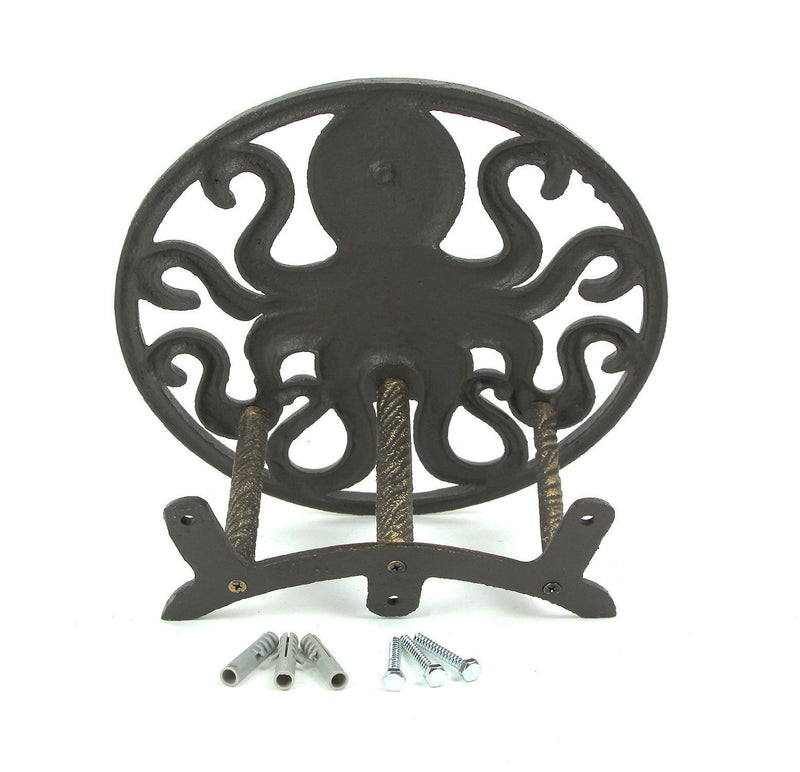 Bronze - Image 4 - Cast Iron 12 inch Octopus Decorative Wall Mounted Hanging Garden Hose Hanger Bronze Finish - 125 ft Hose