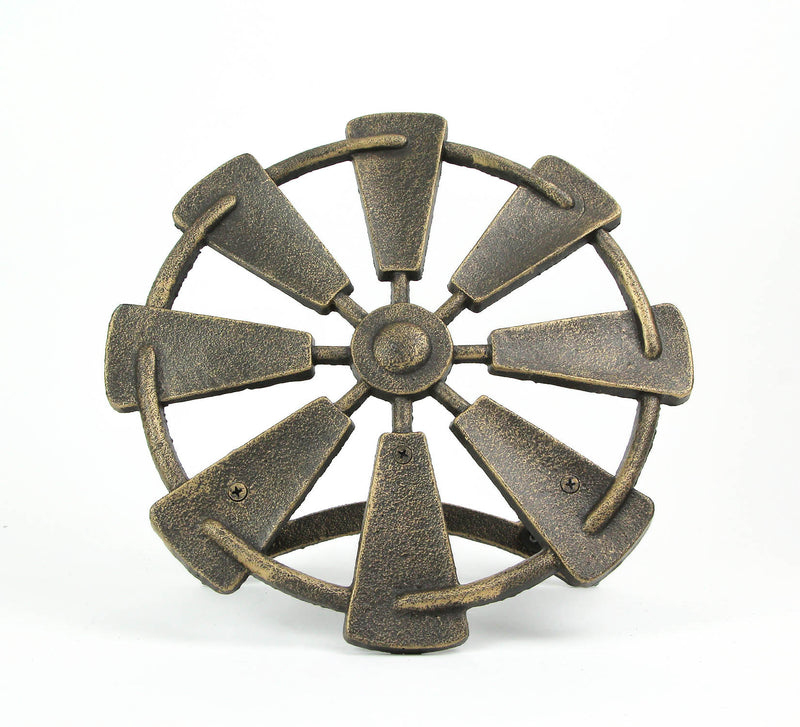 Bronze Finish Cast Iron Farmhouse Windmill Decorative Wall Mounted Garden Hose Hanger Outdoor Hose Holder Decor - 12 Inches