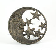 Cast Iron Crescent Moon Face and Stars Decorative Wall Mounted Hanging Garden Hose Hanger Bronze Finish  - Outdoor Hose