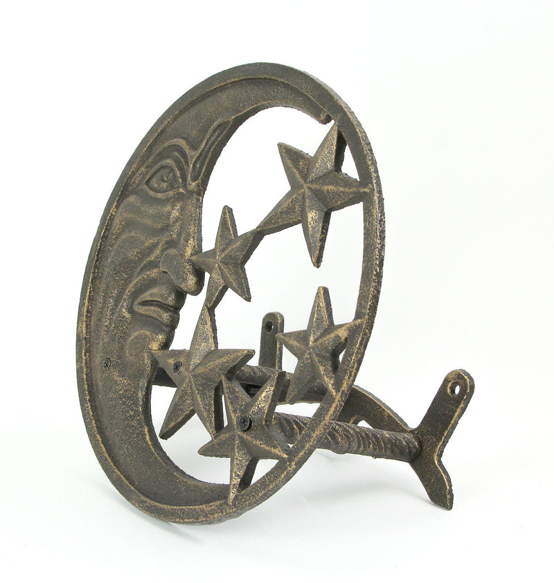 Cast Iron Crescent Moon Face and Stars Decorative Wall Mounted Hanging Garden Hose Hanger Bronze Finish  - Outdoor Hose