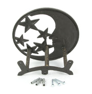 Cast Iron Crescent Moon Face and Stars Decorative Wall Mounted Hanging Garden Hose Hanger Bronze Finish  - Outdoor Hose