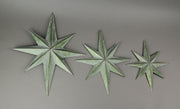 Set of 3 Exquisite Mid-Century Modern Galvanized Zinc Finish 8 Pointed Compass Star Wall Hangings - Metal Sculptures for