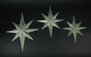 Set of 3 Exquisite Mid-Century Modern Galvanized Zinc Finish 8 Pointed Compass Star Wall Hangings - Metal Sculptures for