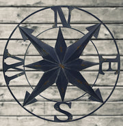 Blue - Image 4 - Distressed Dark Blue Metal Nautical Compass Rose Wall Hanging - Vintage Coastal Seaside Charm - 24 Inches in