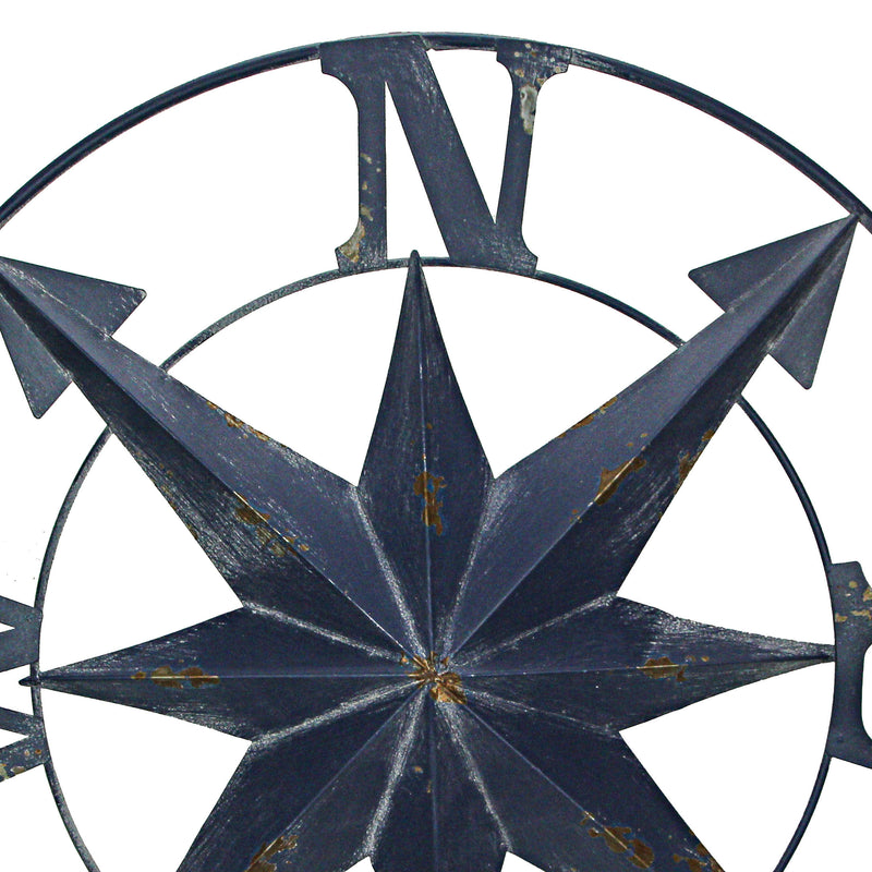 Blue - Image 2 - Distressed Dark Blue Metal Nautical Compass Rose Wall Hanging - Vintage Coastal Seaside Charm - 24 Inches in