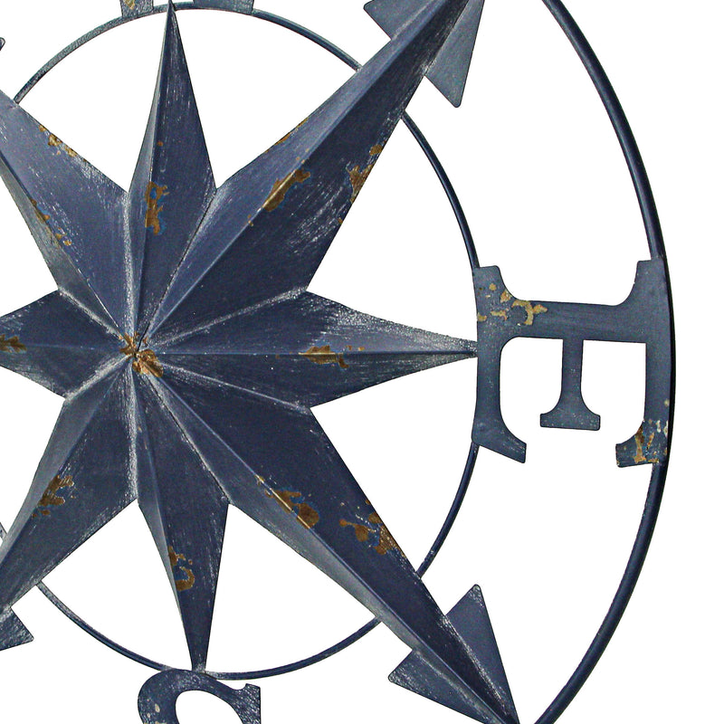 Blue - Image 6 - Distressed Dark Blue Metal Nautical Compass Rose Wall Hanging - Vintage Coastal Seaside Charm - 24 Inches in