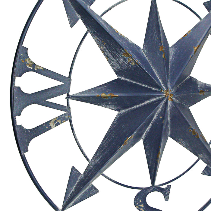 Blue - Image 8 - Distressed Dark Blue Metal Nautical Compass Rose Wall Hanging - Vintage Coastal Seaside Charm - 24 Inches in