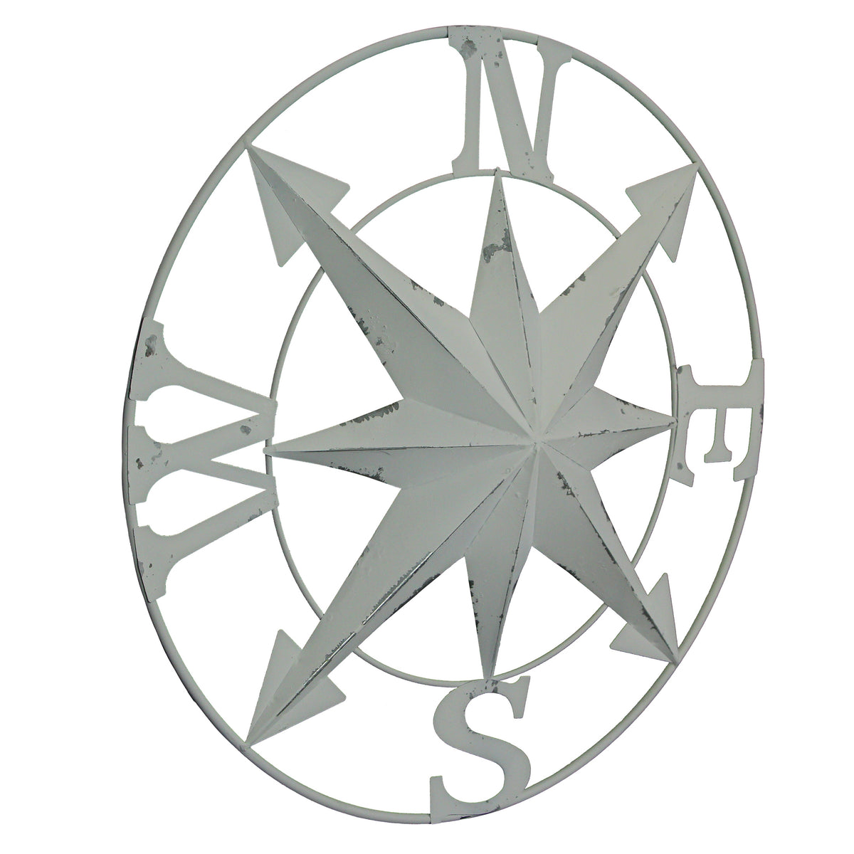 Zeckos Distressed Galvanized Zinc Finish Compass Rose Metal Wall Hanging 24 inch Diameter