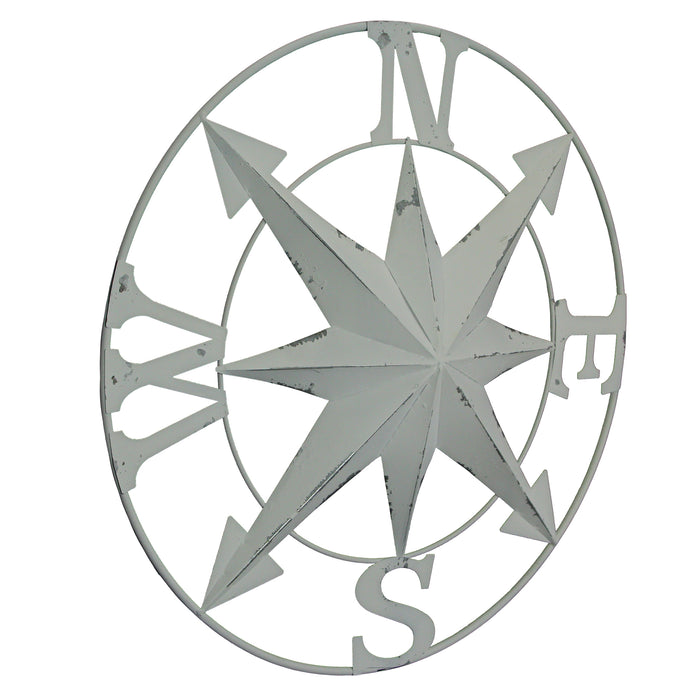 White - Image 3 - Distressed White Finish Metal Nautical Compass Rose Wall Hanging - Timeless Coastal Elegance for Your Home