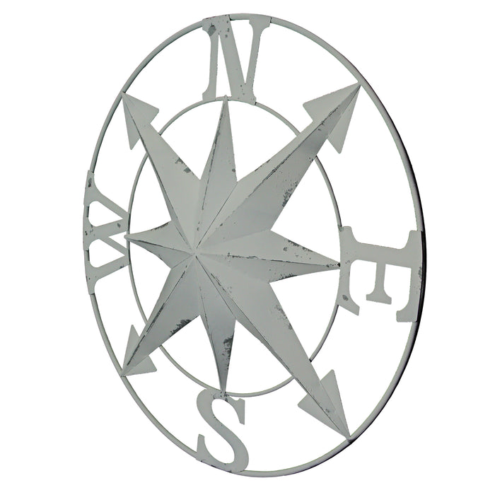 White - Image 7 - Distressed White Finish Metal Nautical Compass Rose Wall Hanging - Timeless Coastal Elegance for Your Home