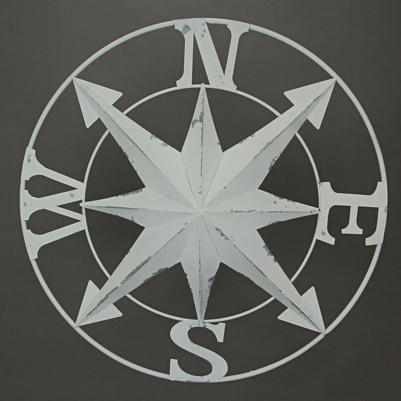 White - Image 9 - Distressed White Finish Metal Nautical Compass Rose Wall Hanging - Timeless Coastal Elegance for Your Home