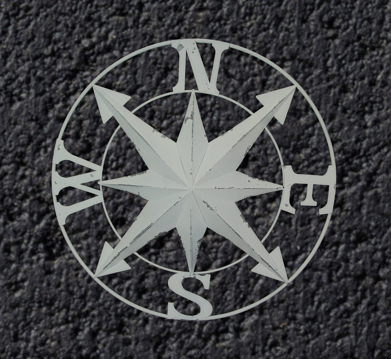 White - Image 4 - Distressed White Finish Metal Nautical Compass Rose Wall Hanging - Timeless Coastal Elegance for Your Home